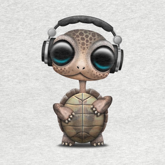 Cute Baby Turtle Deejay Wearing Headphones by jeffbartels